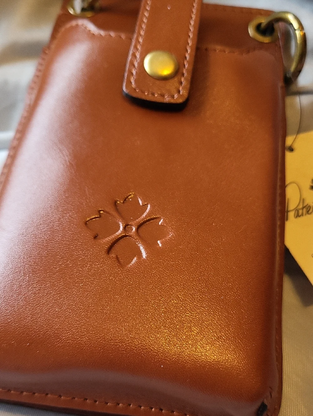 Patricia Nash Farleigh Heritage Tan Leather Crossbody Phone Case with Strap AL M